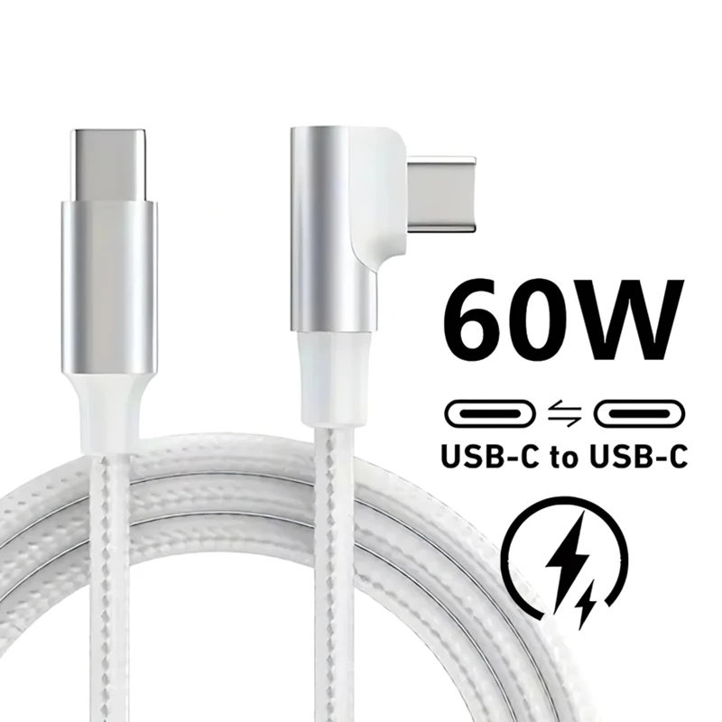 90 درجة PD 60 واط USB-C كابل شحن سريع آيفون 15 16 برو ماكس سامسونج Xiaomi POCO OnePlus نوع C إلى نوع C كابلات مضفرة