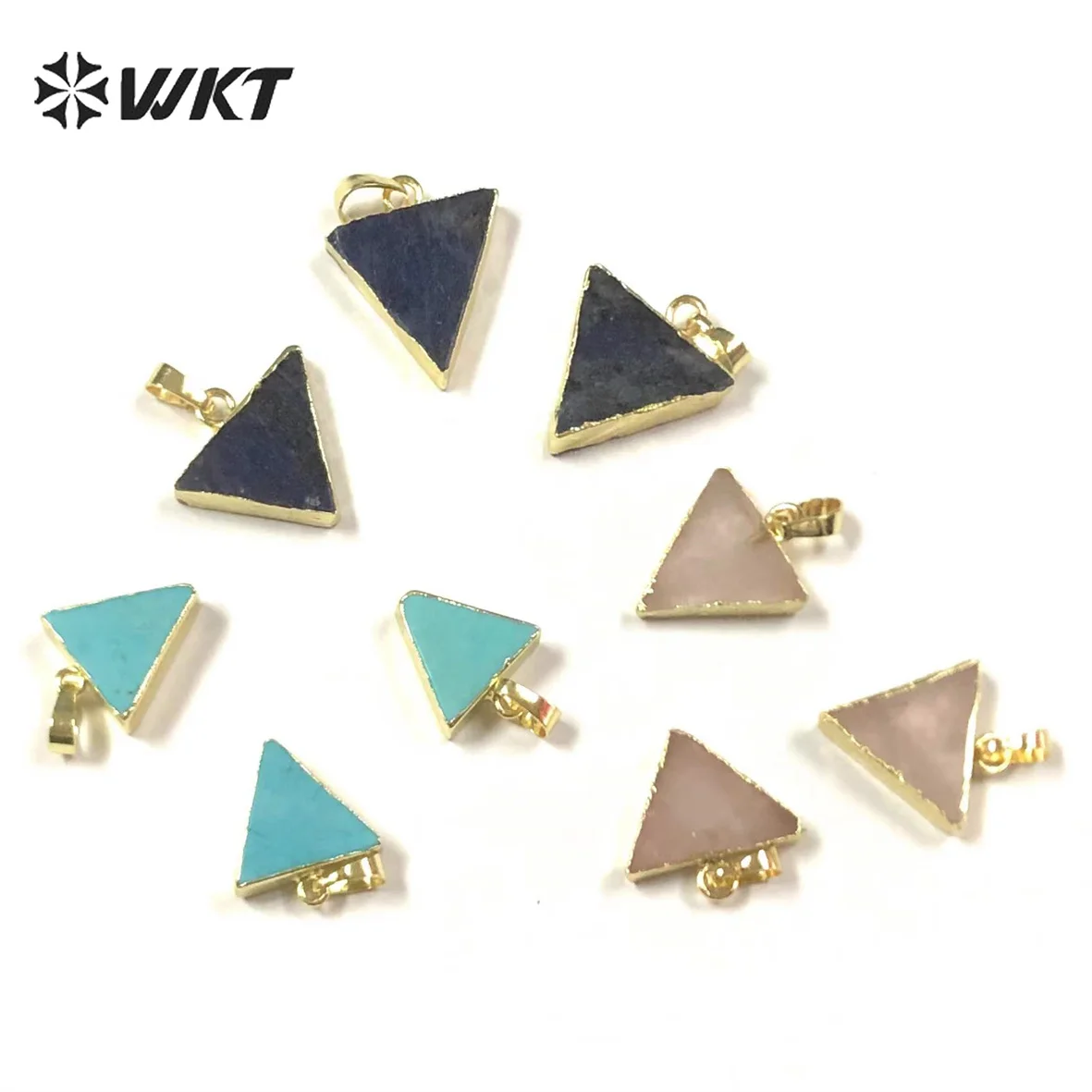 

WT-P1773 Natural Stone Colorful Triangle Pink quartz Pendants Turquoises Pendants Blue Vein Pendant Jewelry Necklace Earrings