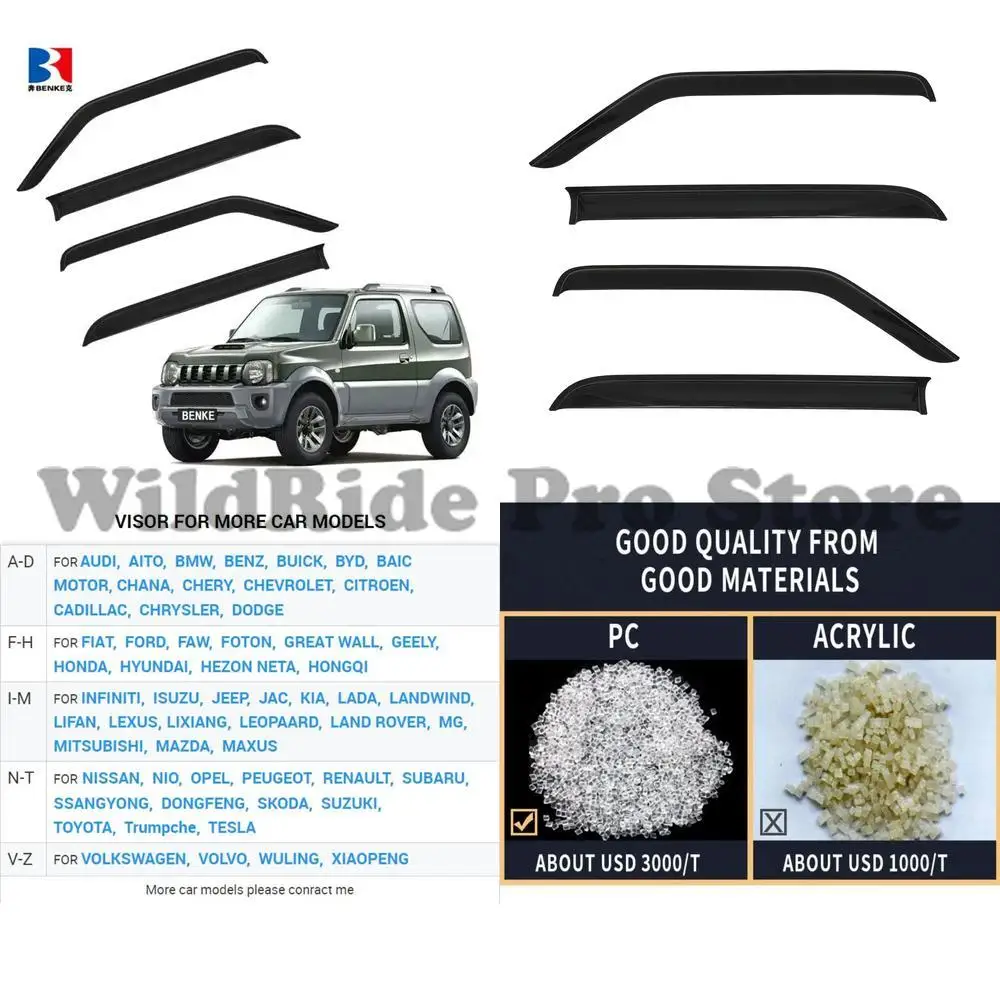 

1 set For SUZUKI JIMNY 1998-2018 Injection Deflector PC+ Stainless Steel sierra Accessories Window Visor