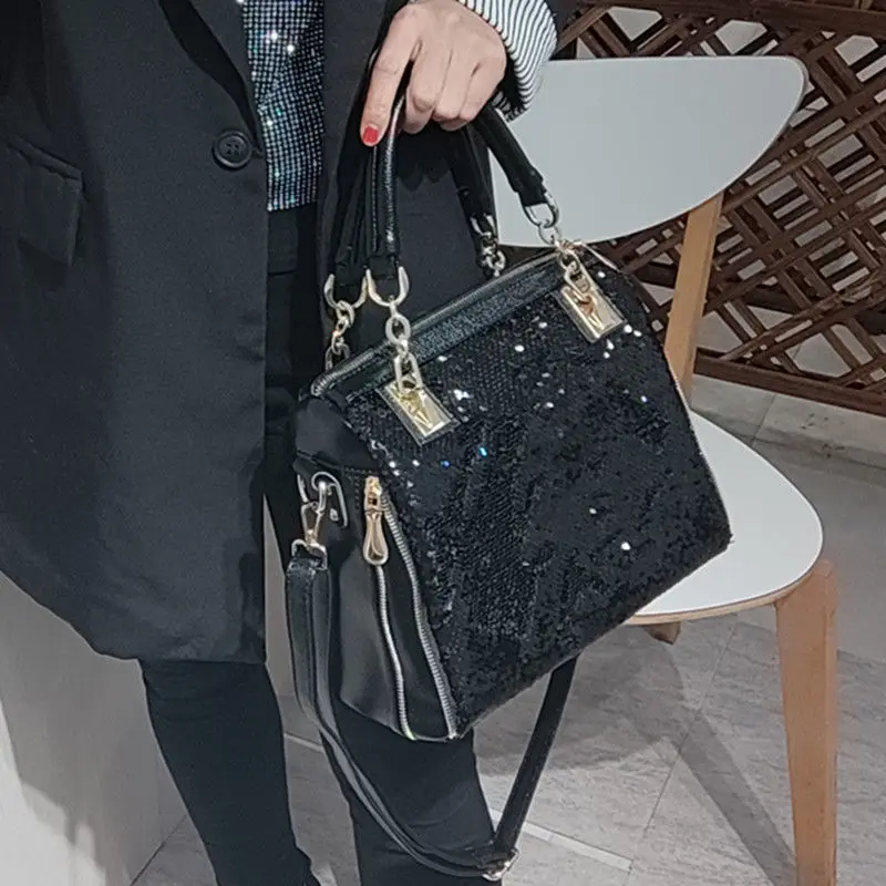 New Simple Sequin Leather Handbag European And American Style Women's Bag Large Capacity Soft Leather Messenger Bag For Women