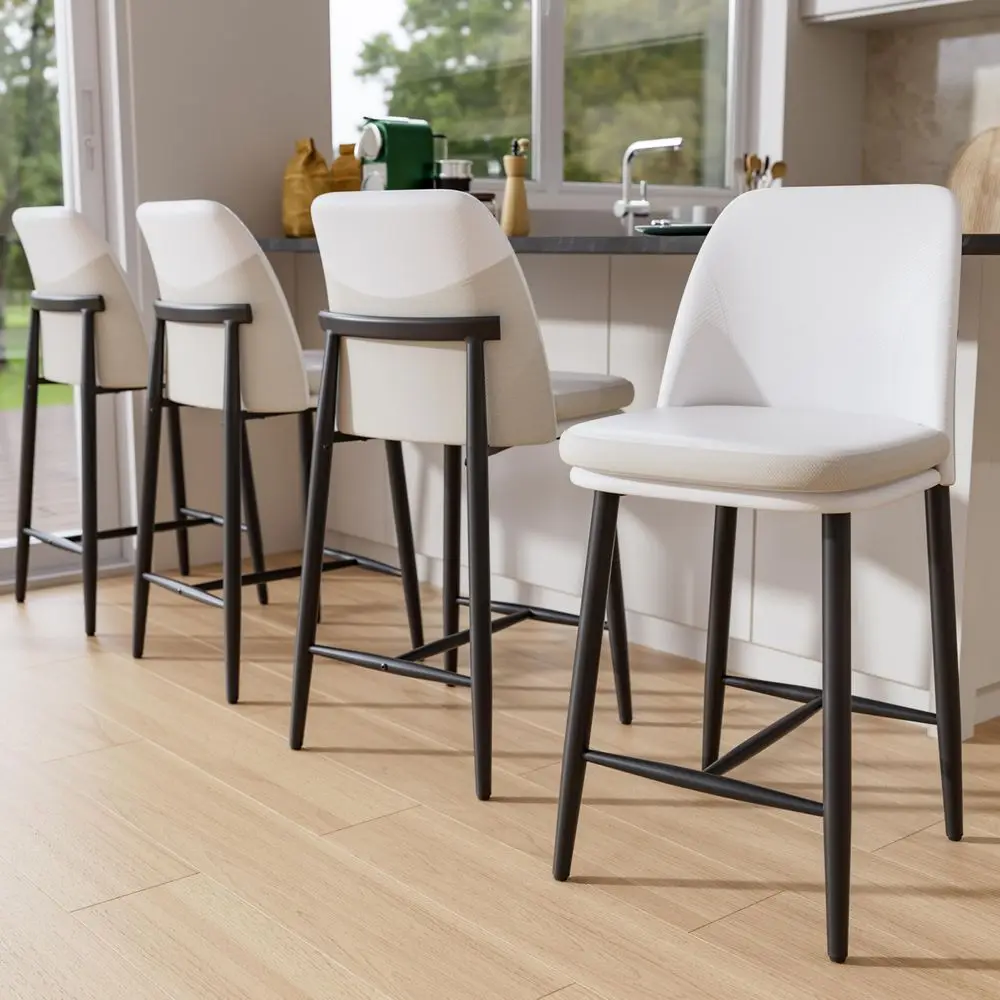 

Bar Stools Set of 4, Upholstered Counter Height Bar Stools, 26 Inch Modern Counter Stools with Back, Textured LeatherampFabric,