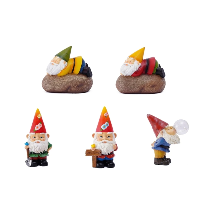 

American Solar Resin Gnome Statue Tabletop Ornament Accessory Supplies for Home Office Landscape Decoration J78C