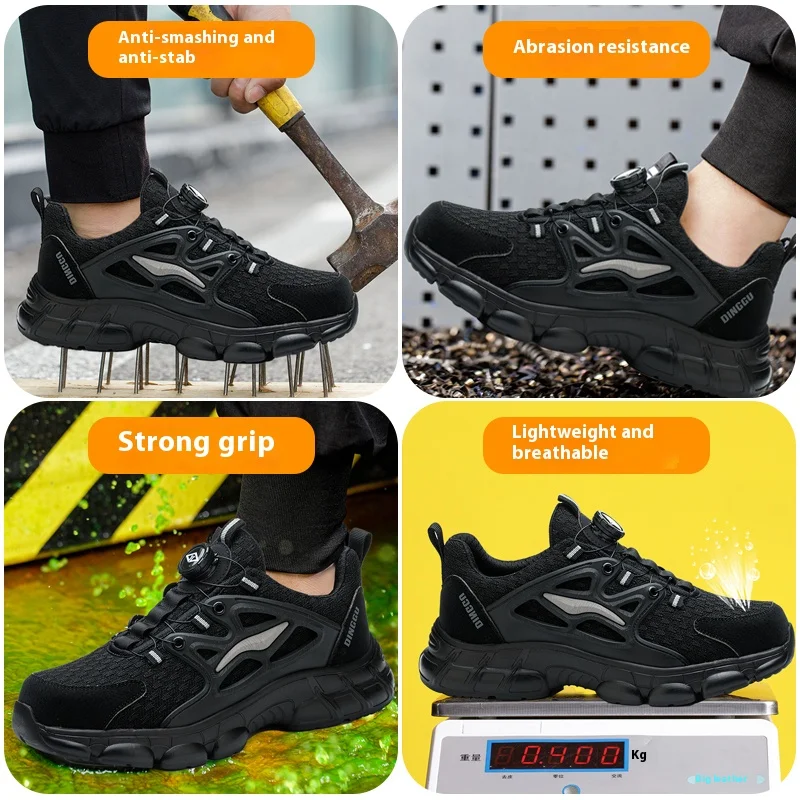 Rotating Button New Safety Shoes Men Anti-smash Anti-puncture Work Shoes Fashion Men Sport Shoes Security Protective Boots Men