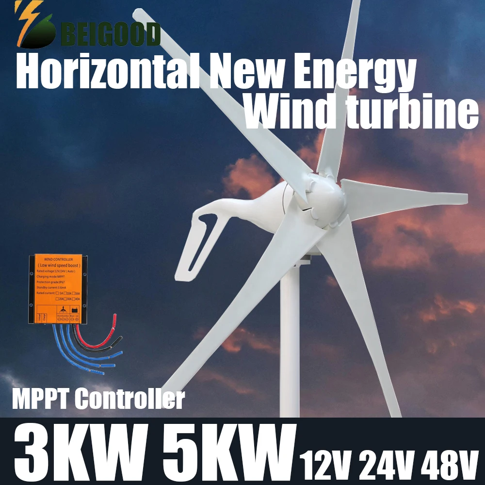 nova energia horizontal gerador de turbina eolica controlador mppt livre moinho laminas 12v 24v 48v 3000w 5000w saida de fabrica 01