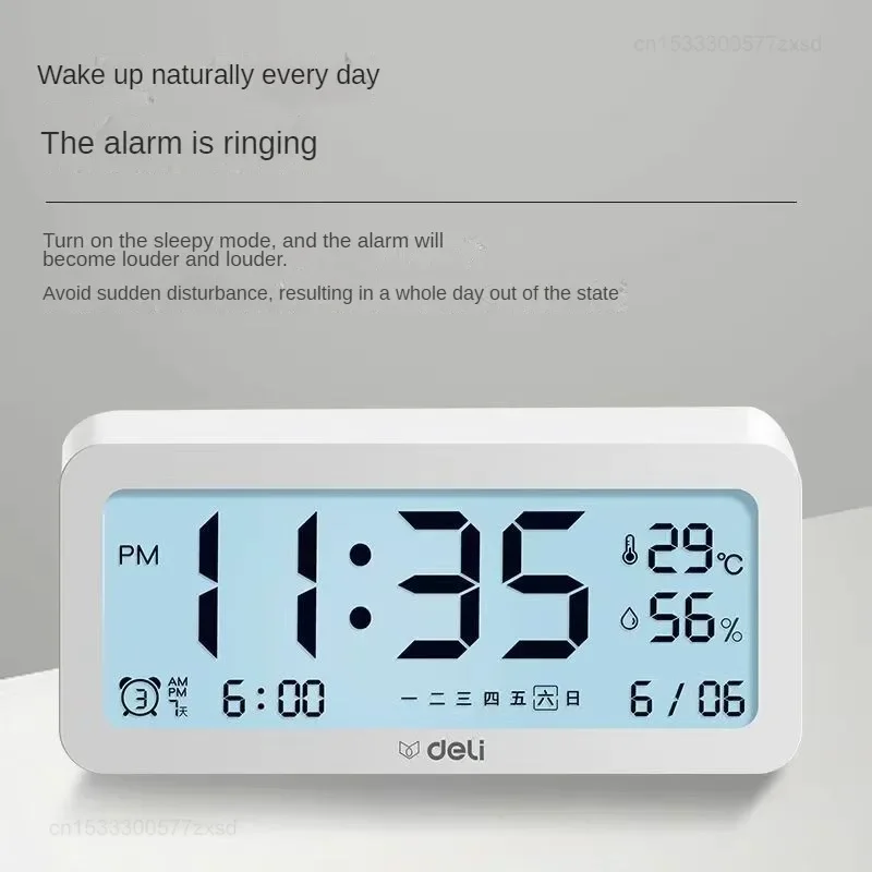 Xiaomi Deli Alarm Clock Desktop Household Alarm Clock Digital Clock Bedroom Living Room Alarm Clock Creatives Bedroom Decoration