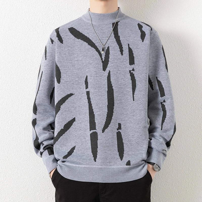 

Мужской свитер с полувысоким воротником и подкладкой, утолщенный и флокированный, идеально подходит для осени и зимы в качестве универсальной базовой рубашки