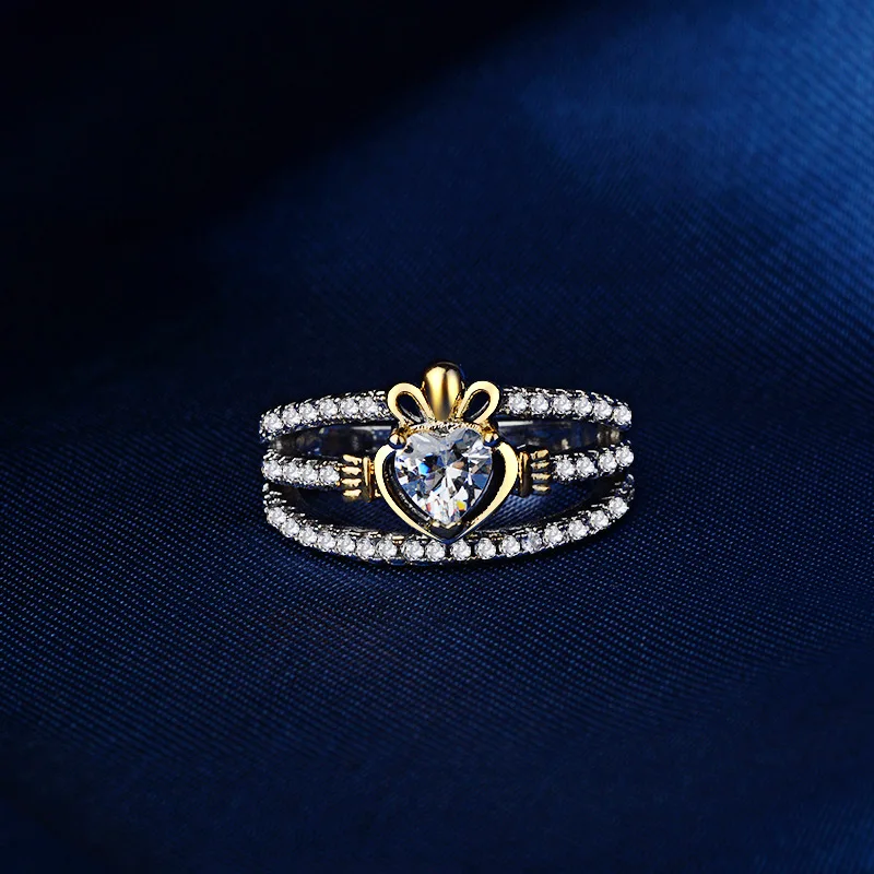 S925 sterling silver ring, classic crown plated 14k gold color separation ring, women's creative electric wedding jewelry