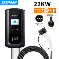 IPENGEN EV Charger 32A 22KW caricabatteria da auto per veicoli elettrici EVSE Wallbox montaggio a parete 3 fasi Type2 cavo IEC62196-2 presa controllo APP