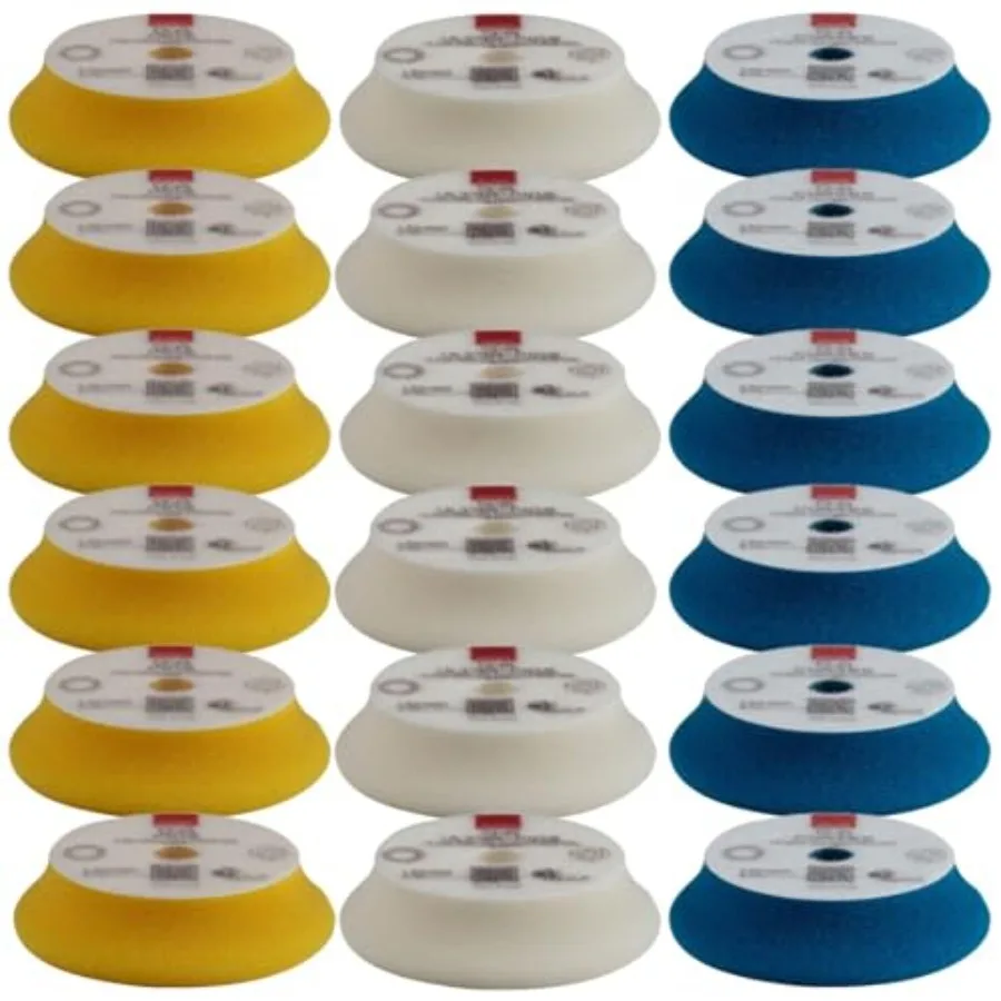 

4 Orbital Foam Polishing Pads Bundle for Automotive Detailing - 6 Fine 6 Ultra Fine 6 Coarse Pads in Gray and White - Durable F