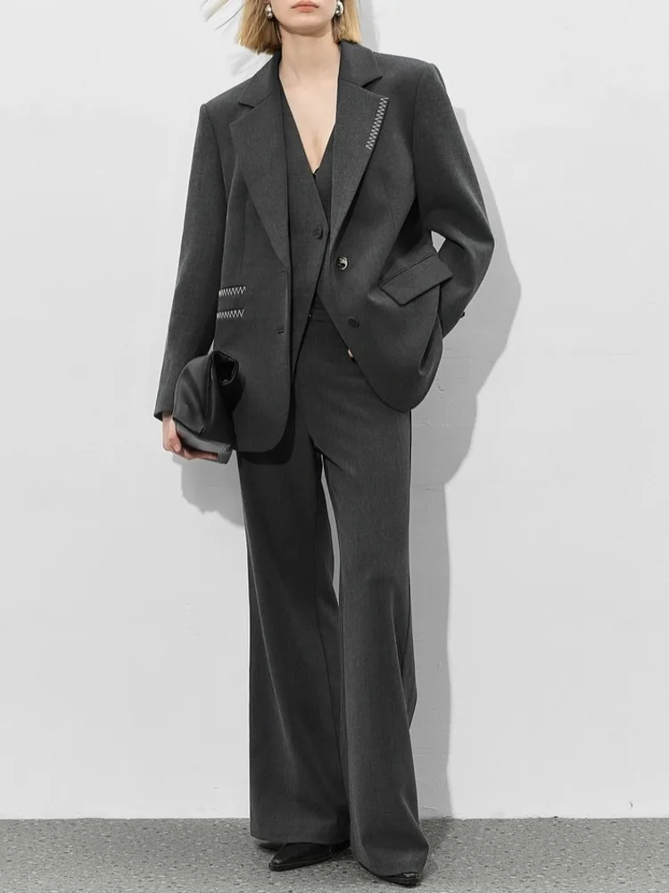 

EAEOVNI Fashion Embroider Design Blazer Coat Women Office Lady Notched Collar Long Sleeve Jacket Coat 2025 Autumn New Clothing