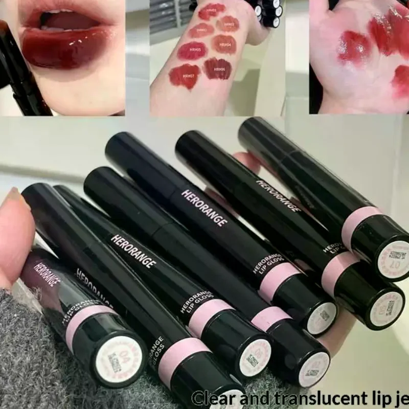 HERORANGE espejo gelatina brillo de labios sólido melocotón lápiz labial hidratante agua clara esmalte de labios hidratante tinte de labios cosméticos de maquillaje