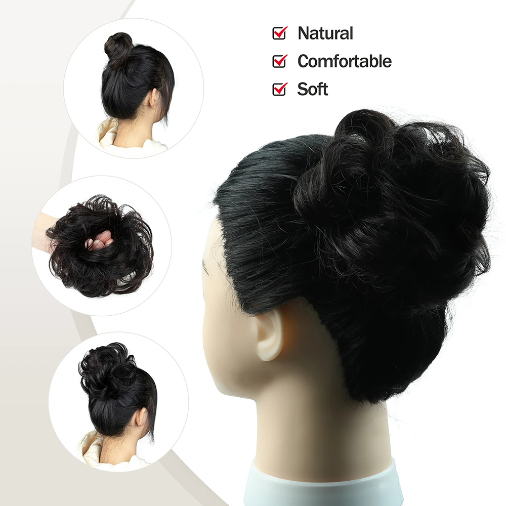 MRS HAIR New Arrival Curly Natural Human Hair Buns Chignon Updo Donut Real Hair Extensions Flexible Elastic Band Hair Piece 40g