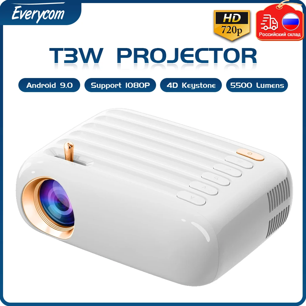 Everycom T3W Support 1080P Mini Projector for Home Theater Projectors Portable Beam Projector Android Smart Tv