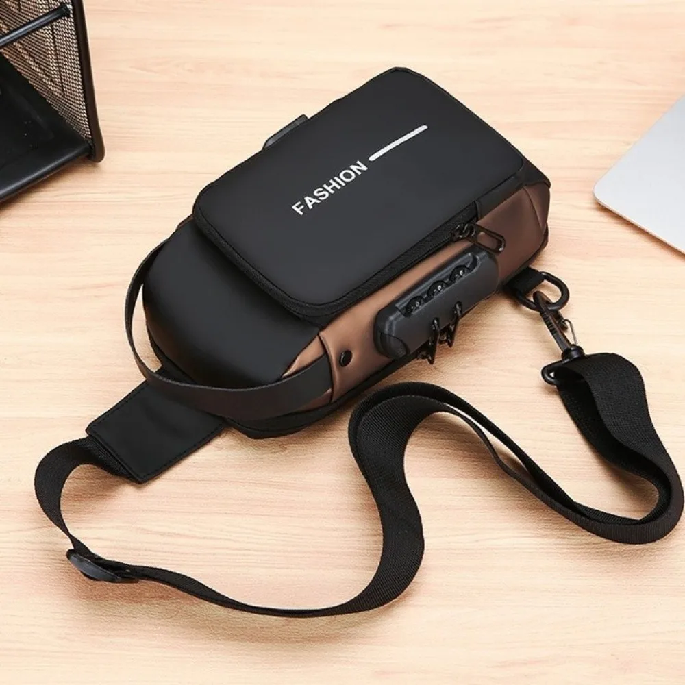 Waterproof Password Biker Bag with USB Charging Adjustable Strap Men's Chest Bag Anti-theft Wear resistant