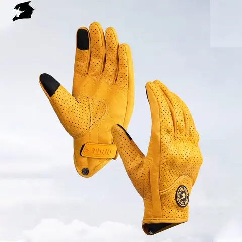 Yellow Motorcycle Breathable Racing Gloves Summer Perforated PU Leather Motocross Glove Men Women Motorcyclist Protected Gloves