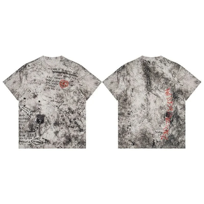Trendy Kpop Y2K Handwriting Sketch Print Oversized T Shirt Classic Art Retro Everyday Fashion Top For Men's & Women's