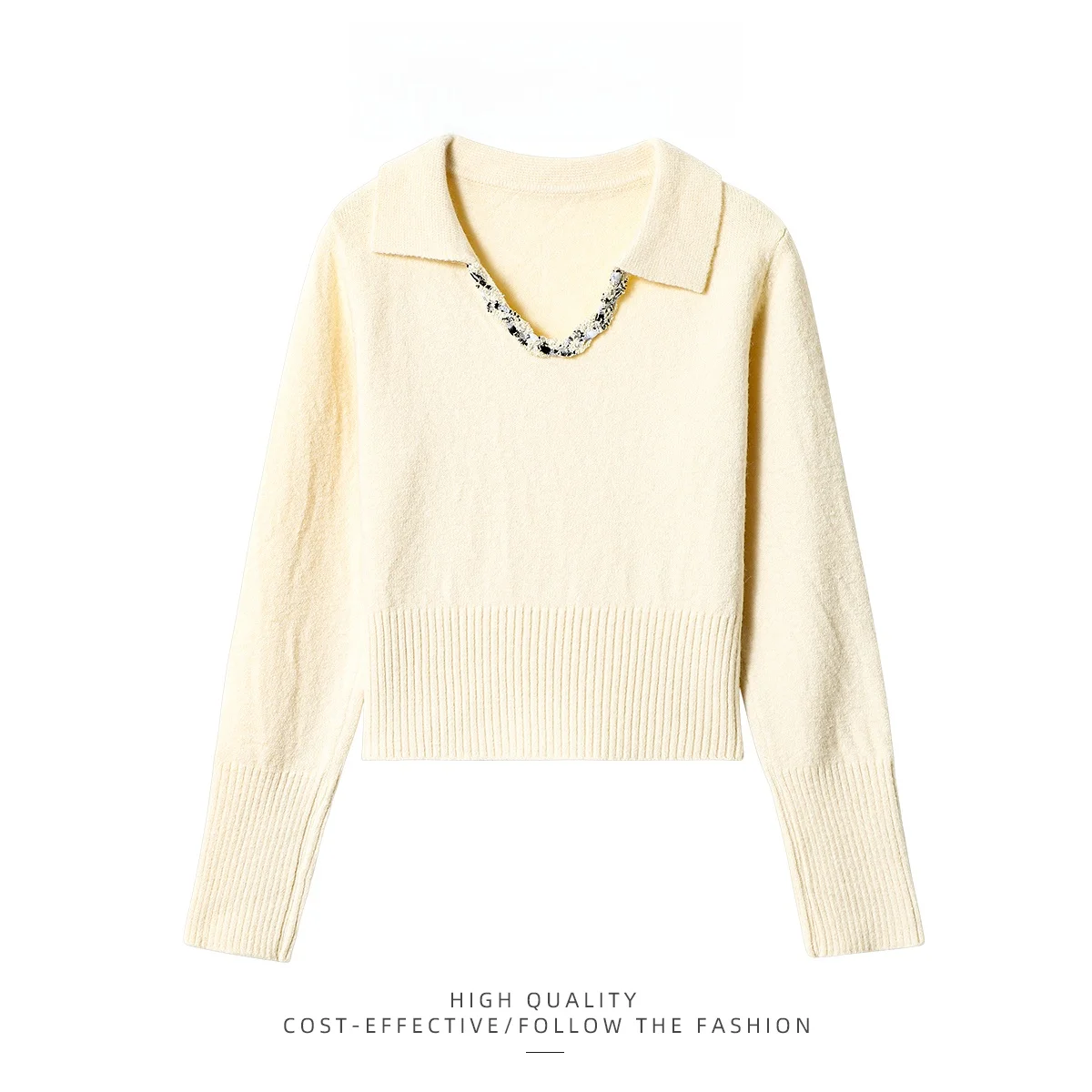 

PAIXIANG Heavyweight Knitted V-ne Sweater Women's Autumn Winter Overhead Knitwear Versatile High-end Feeling Top