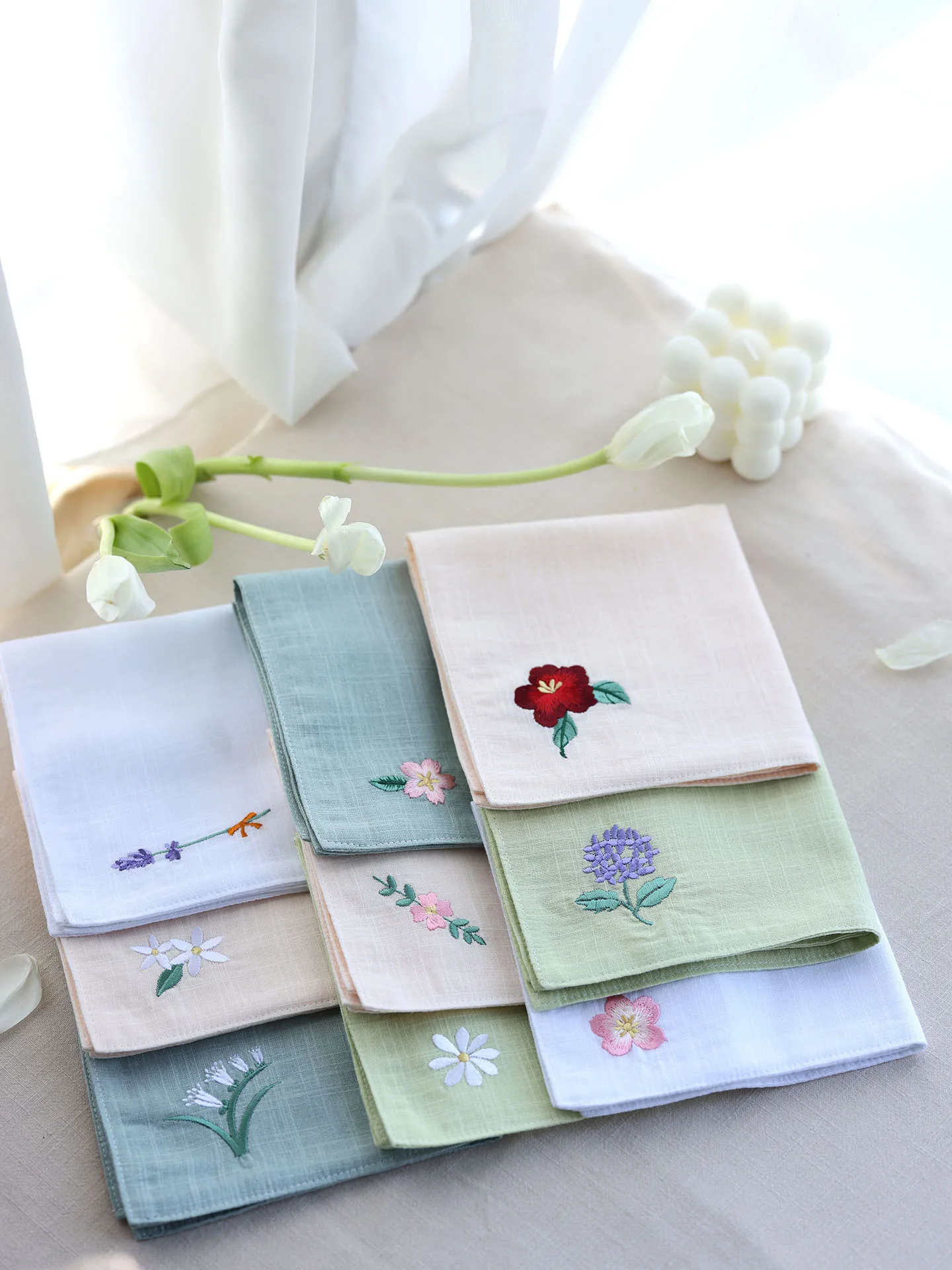 Traditional Chinese Style Embroidered Floral Pure Cotton Handkerchief Double Layer Soft Absorbent Pocket Square For Men Women