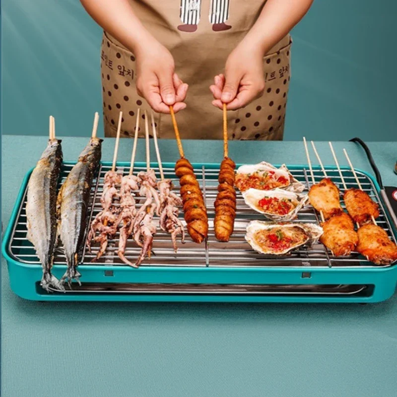 ماكينة شواء مستطيلة قابلة للفصل منزلية متعددة الوظائف 220 فولت شواء خارجي غير لاصق مع صينية خبز وشبكات ولوحة زيت