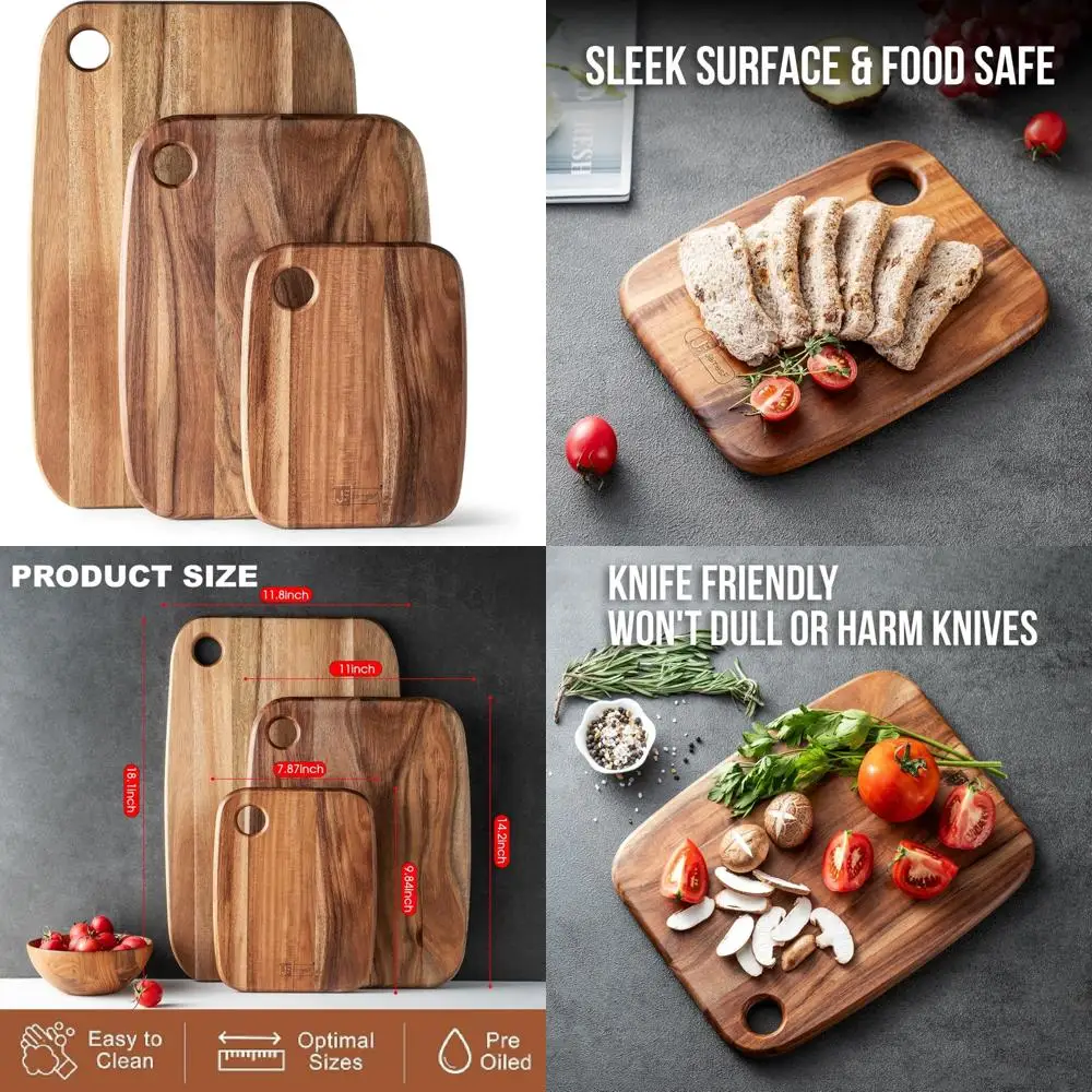 

Kitchen Wood Cutting Boards Set - 3 Piece Large Thick Chopping Boards, Butcher Block, Wooden Serving Trays for Home Cooking