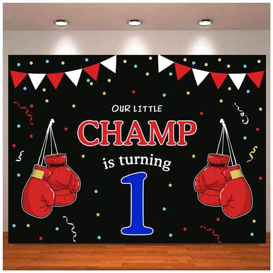 Photography Backdrop Boy Boxing Party First 1st Birthday Red And Black Boxer Sport Background Banner Fight Night Photo Booth