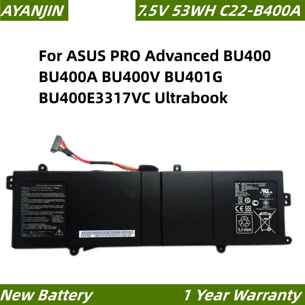 Imagem -01 - Bateria do Portátil Asus Pro Advanced C22-b400a Bu400v Bu401g Bu400e3317vc Ultrabook 7.5v 7070mah 53wh Buh bateria do portatil asus pro advanced c22 b400a bu400v bu401g bu400e3317vc ultrabook 75v 7070mah 53wh buh 01