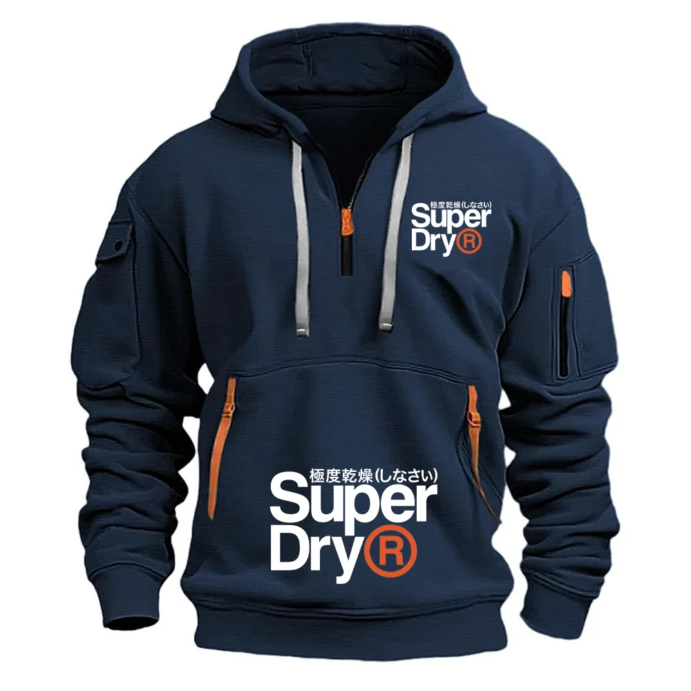 SUPERDRY العلامة التجارية الجافة للغاية الرجال الخريف والشتاء الشارع موضة عادية متعددة جيب سستة الرجعية ملابس العمل مقنعين البلوز