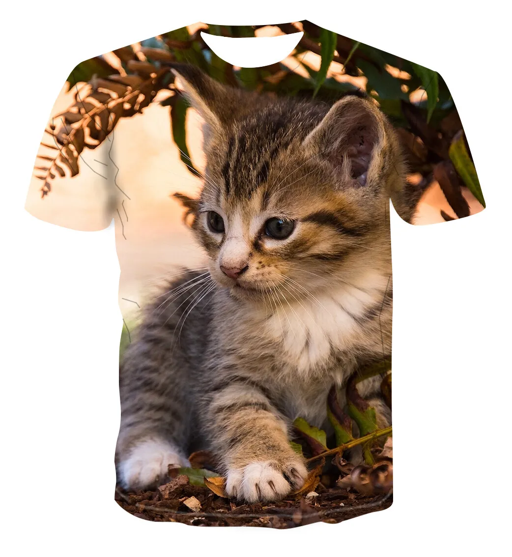 Lovely Cat T-Shirts Funny Kitten Pattern 3D Print Women's Round-Neck Short Sleeve T Shirt Harajuku Tees Y2k Tops Female Clothing
