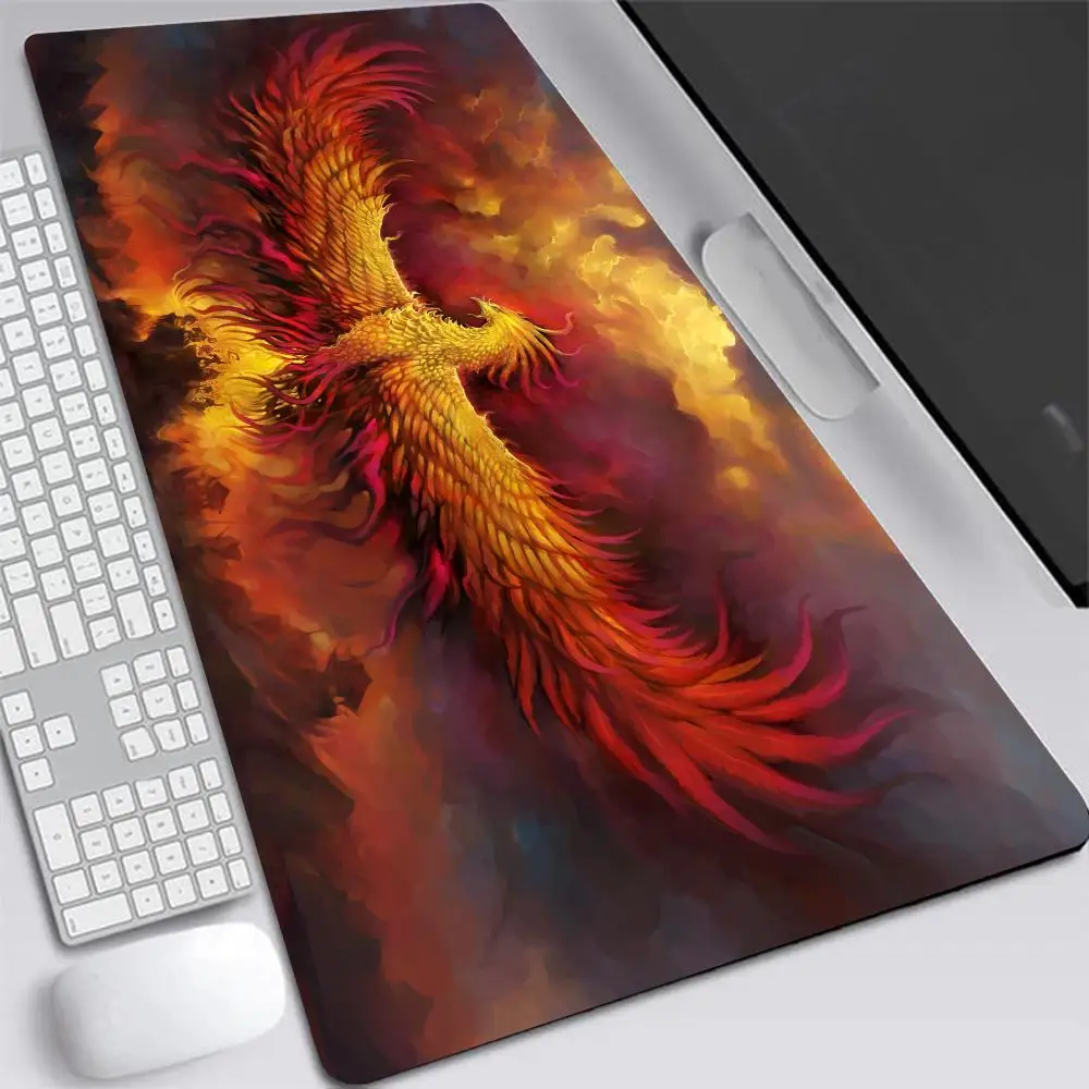 

Fire Phoenix Mouse Pad Art Table Mats Office Carpet Desk Pad Mouse Mat Black Big Mousepad Rubber Mat for Computer Table