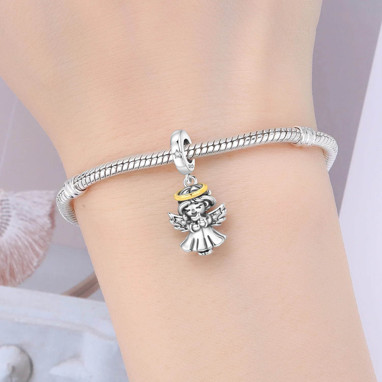

PANPOKI 925 Sterling Silver Angel Girl Religious Symbol Beads Original Pendants Jewelry DIY Necklace Bracelet Gifts
