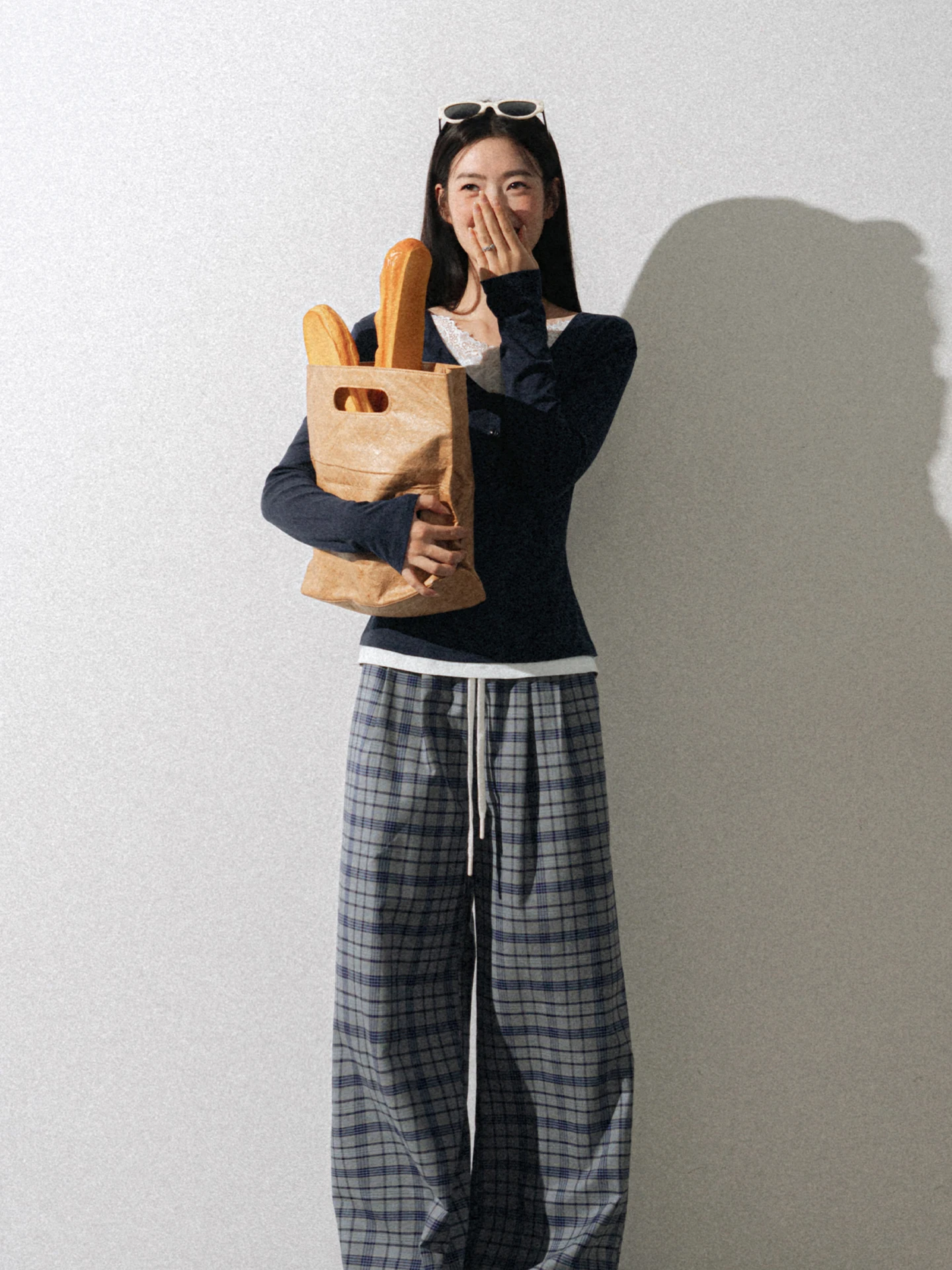 

Subtiel Retro Plaid Lace Casual Pants Women's Spring Autumn New Korean Design Loose Wide Leg Pants High Waist Rope Door Polye...