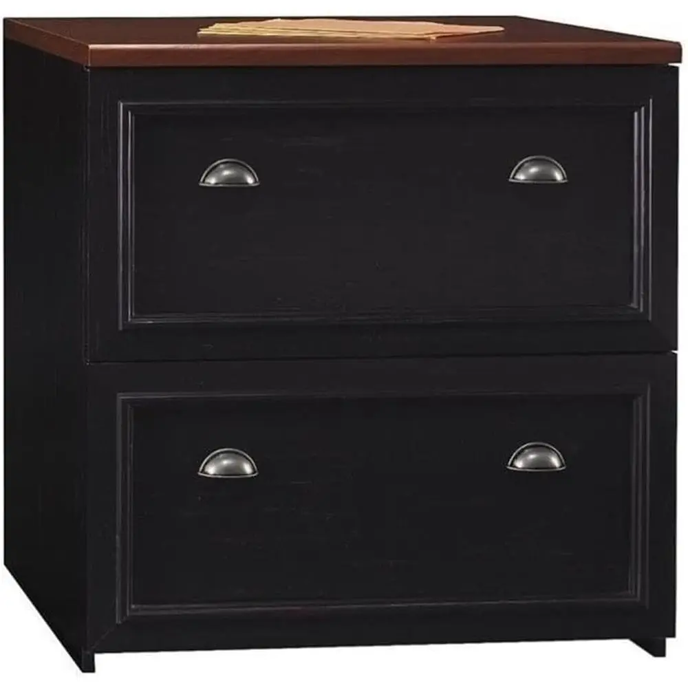 

Шкаф для документов с 2 выдвижными ящиками, черный с отделкой под вишню, из ламинированной древесины, с полноприводными направляющими, подходит для форматов Legal/Letter