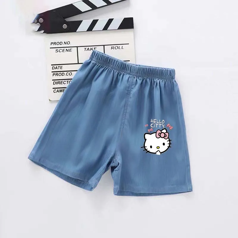 Kawaii Sanrios Hellokittys Kuromi Anime Kids Denim Cropped Pants Comfortable Baby Children Clothse Summer Breathable Girl Shorts