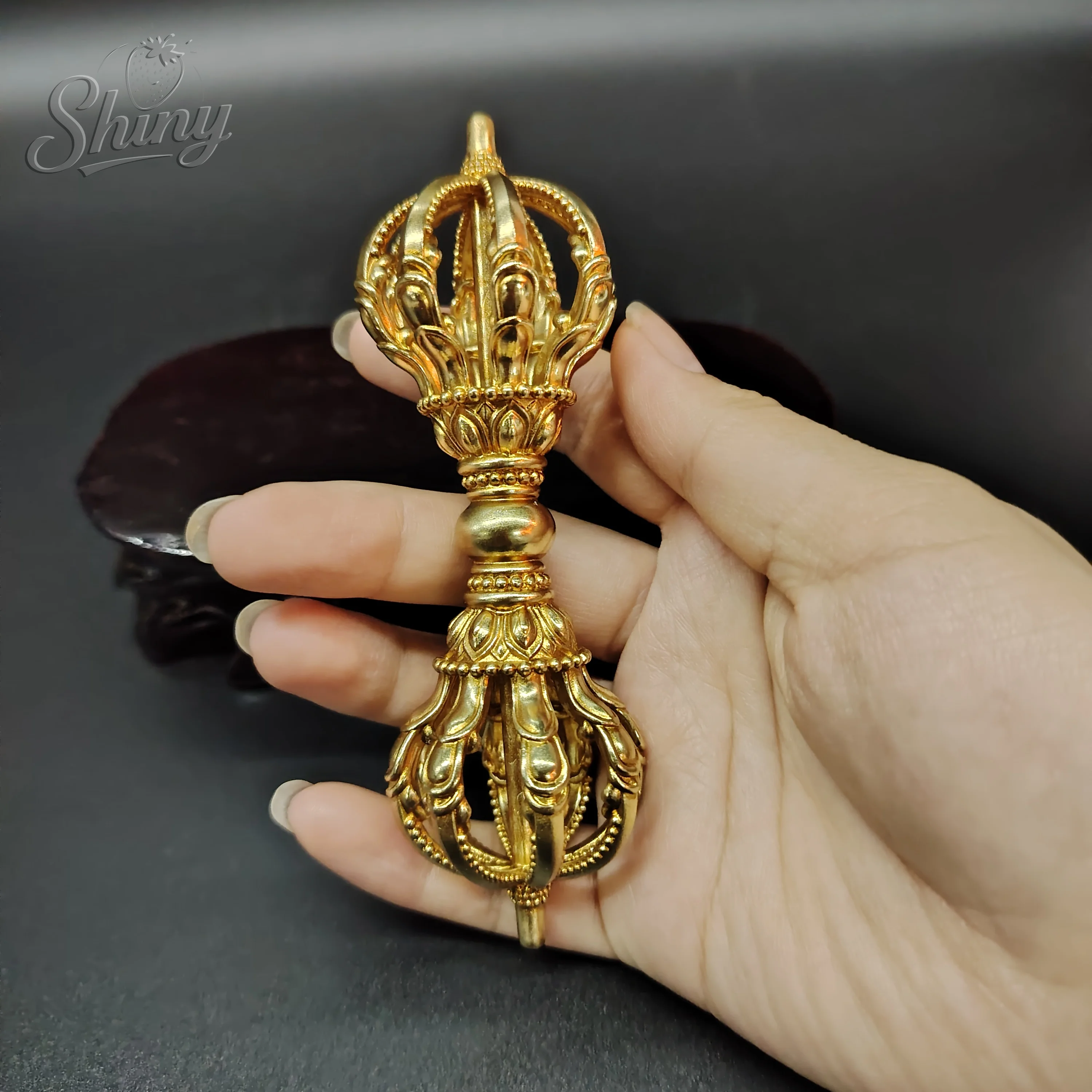 Nepalese Pure Copper Handicrafts, Thickened Nine-strand Vajra Pestle, Tibetan Carved Lotus Flower, Demon-suppressing Pestle, Han