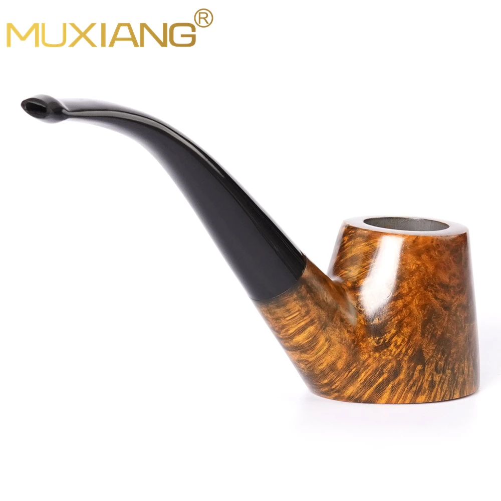 MUXIANG Small Briar Wood Tobacco Pipe Curved Handle Acrylic Pipe Mouth Desktop Pipe Portable Smoking Beginner Solid Wood Pipe