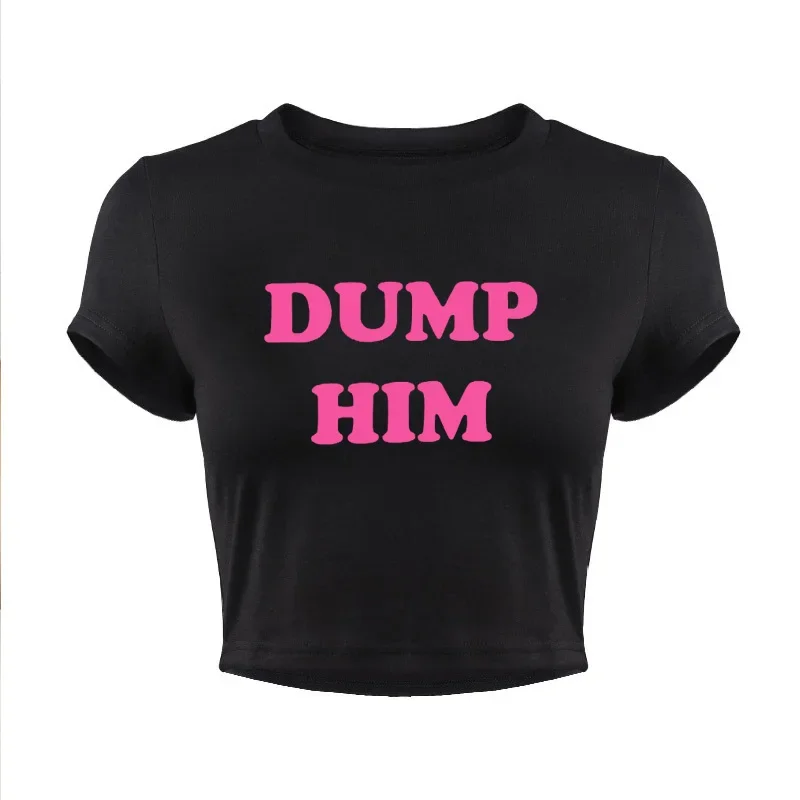 

Hump Him Letters Printed Women Cropped T Shirts Streetwear Outfits Causal Femme Sweet Crop Tops 90s Grunge Clothes Vintage Top