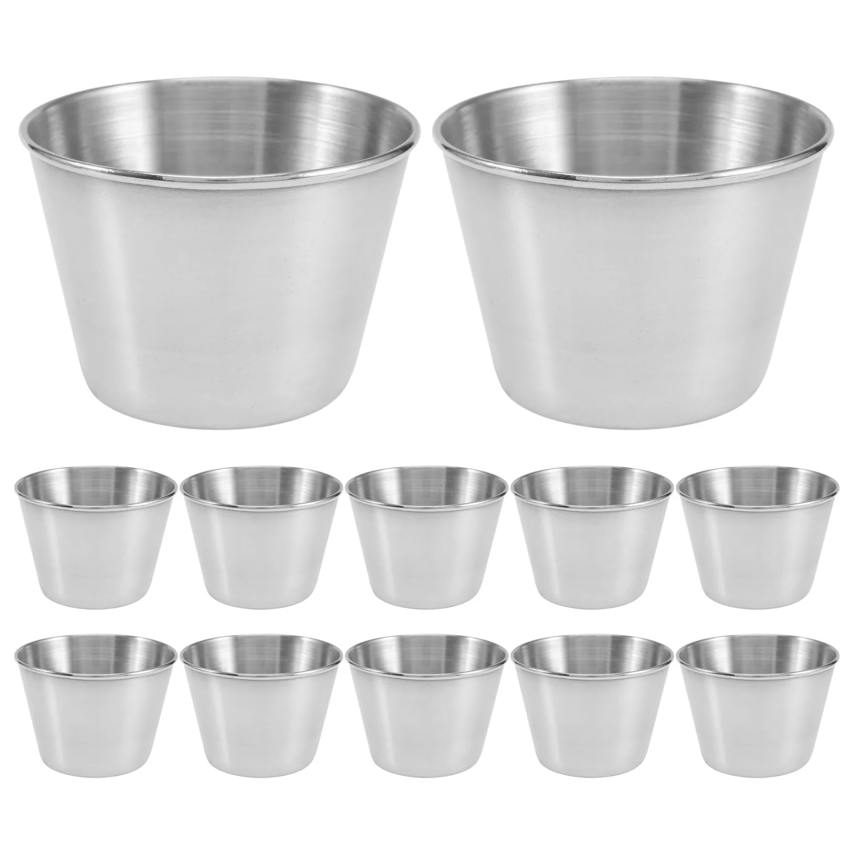 Paquete de 12 tazas para salsa de condimentos de acero inoxidable, tazas para salsa de inmersión de grado comercial, tazas para condimentos Ramekin, tazas para porciones