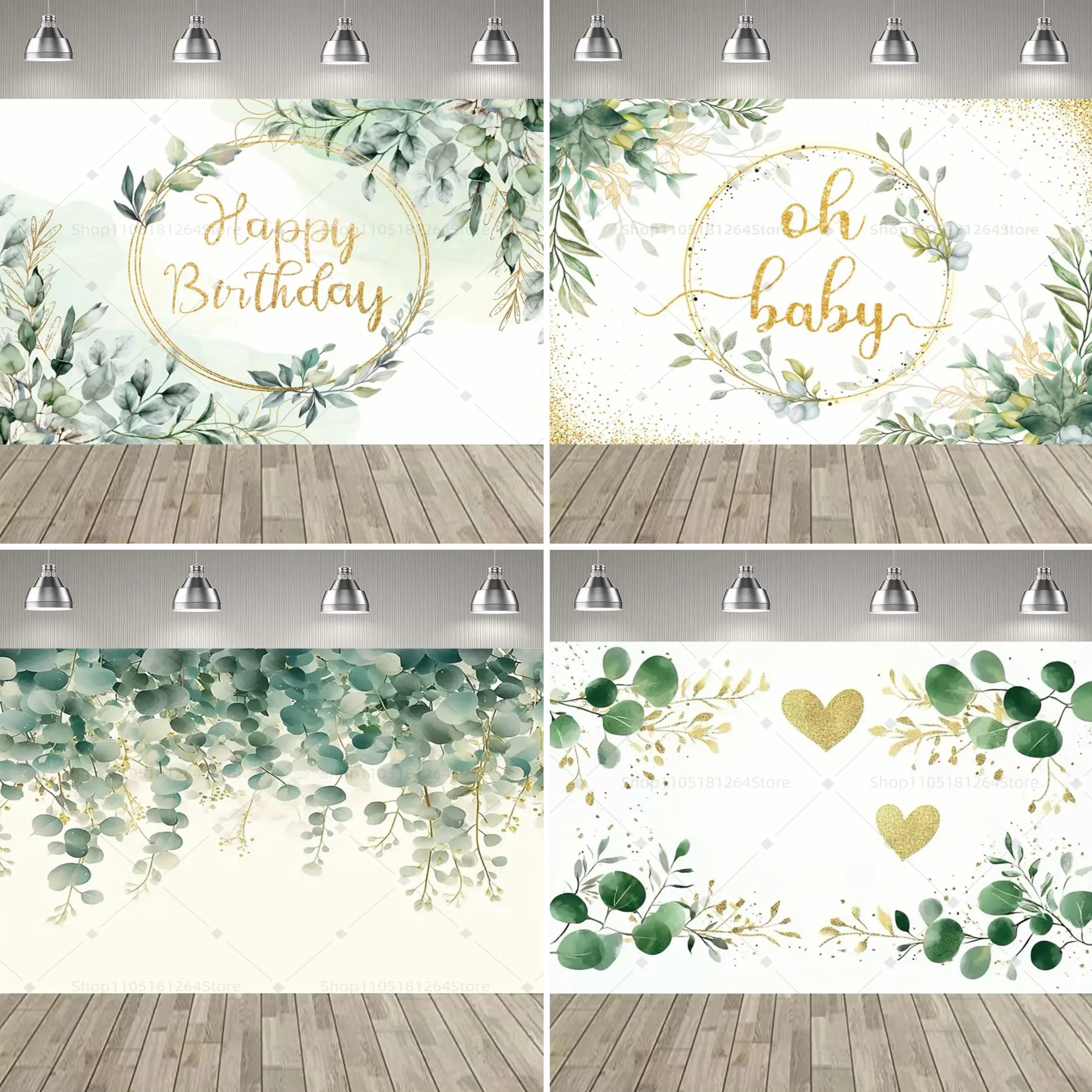 Grüne Pflanzen Eukalyptusblätter Party Dekoration Hintergrund blühende Eukalyptusblätter Baby Taufe Geburtstag Hochzeit Foto Banner
