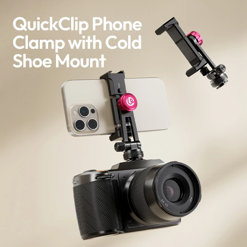 Ulanzi MA61 QuickClip Uchwyt do telefonu z mocowaniem zimnej stopki i obrotem 360 stopni °   Obrotowy uchwyt 1/4 cala, śruba 65-90 mm szerokości do statywu, mocowania lampy wideo. — zdjęcie produktu 2