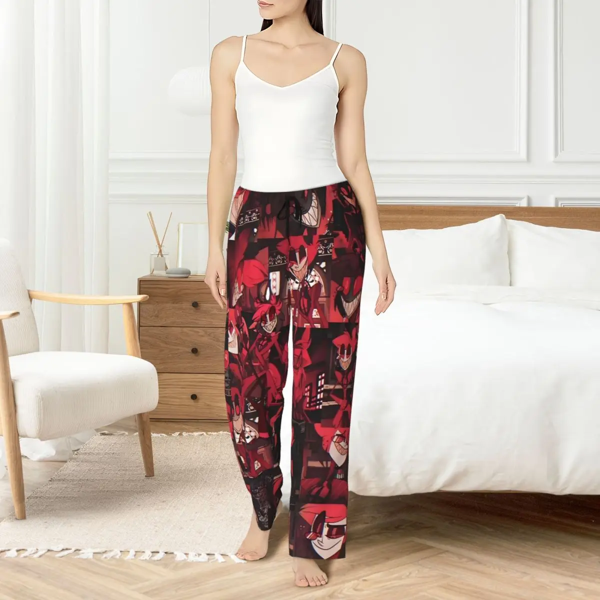 

Custom Print Hazbins Hotels Pajama Pants Women Cartoon Sleep Sleepwear Bottoms with Pockets