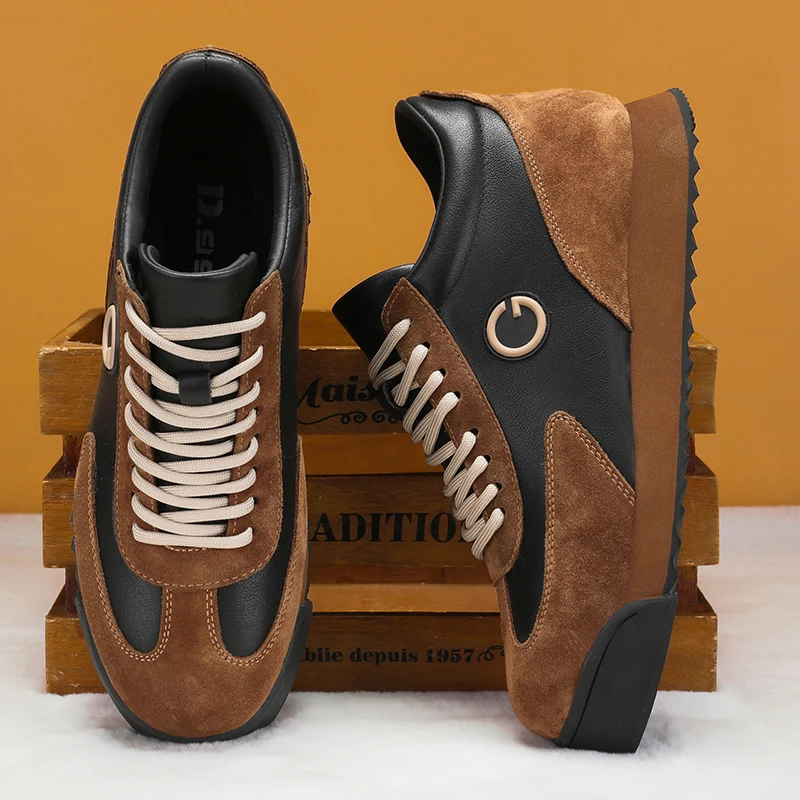 Herren Retro Color-Block Sneakers, Wildleder-Patchwork-Leder Freizeitschuhe, Modische Herren Outdoor-Sport-Trainer – Detail 2
