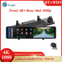 4K Dual Lens Car Mirror Carplay & Android Auto Wireless Miracast Dash Cam 1080P Video Recorder WiFi Connection GPS Navigation