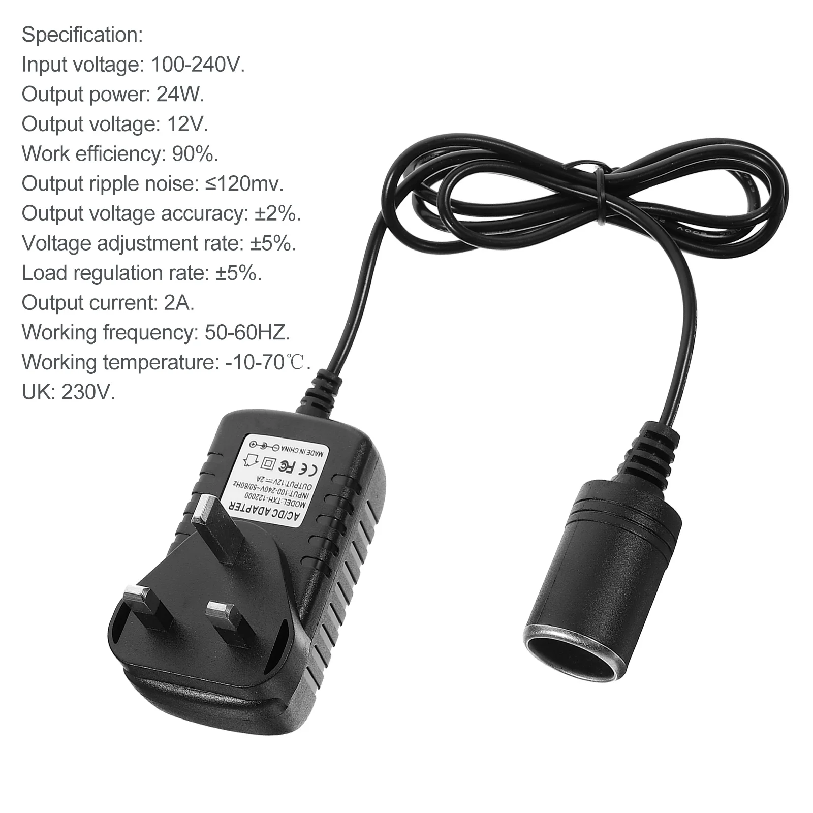 Konverter Daya Mobil Adaptor Pemantik Rokok 100V-240V Ke 12V Steker Inggris Adaptor Daya Kendaraan Aman Tembaga ABS Tahan Lama untuk 3D