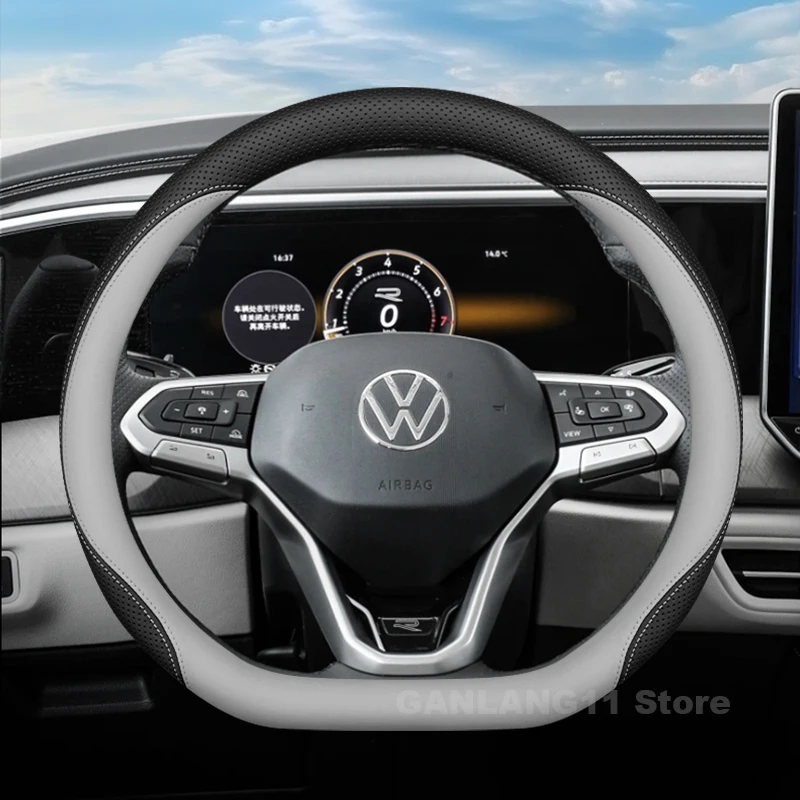 

Leather Car Steering Wheel Cover For Volkswagen Taos Tayron T-ROC 2025 2022-2024 Auto Steering Wheel Volkswagen Taos Accessories
