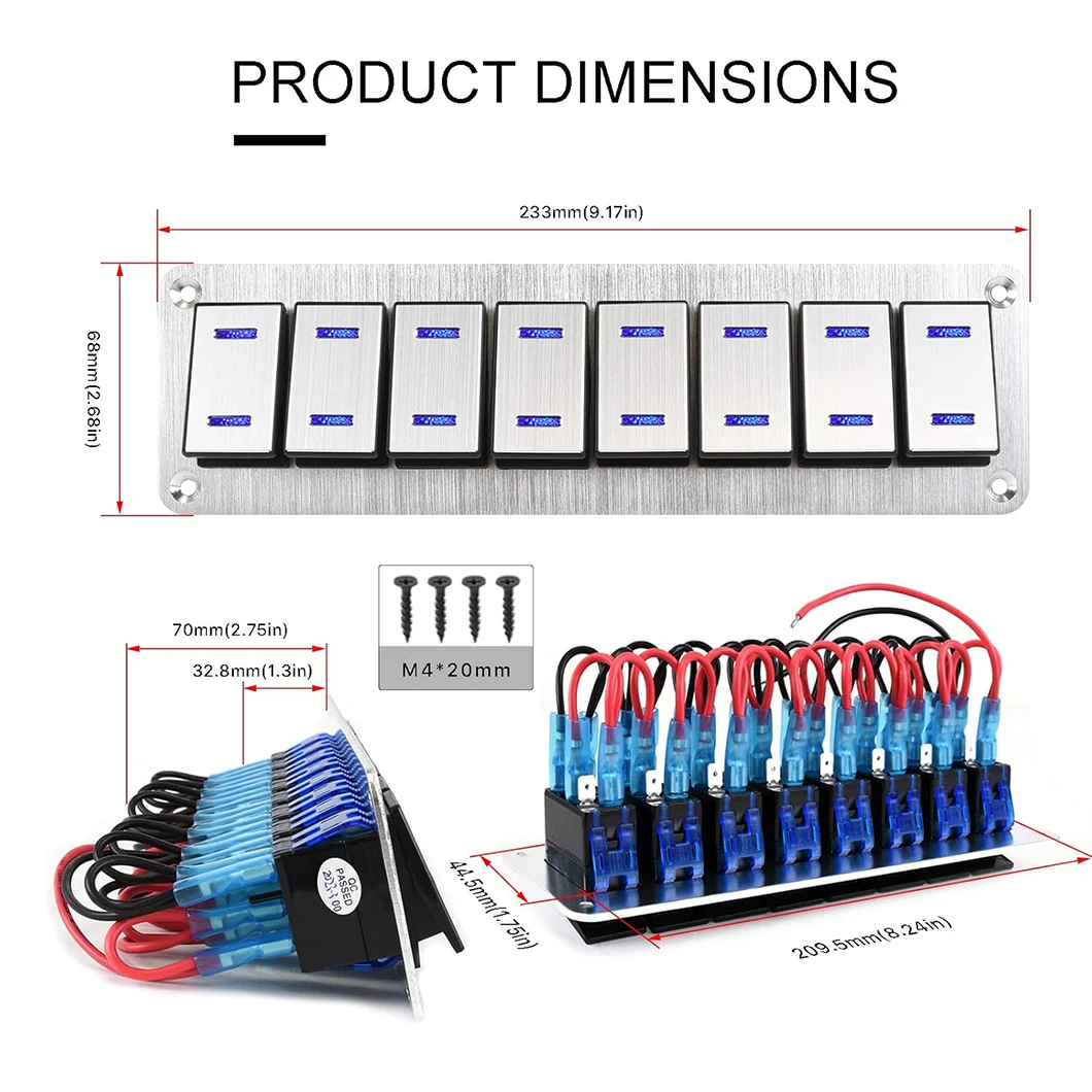 8 Gang Metal Waterproof Rocker Switch DC12-24V Dual LED Light ON-OFF Switch Panel For Car RV Truck Auto Modification Panel