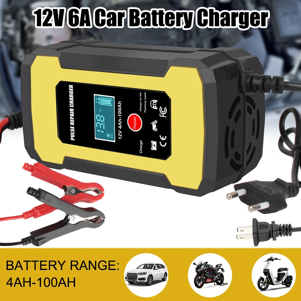 12V 6A Motorcycle Car Battery Chargers 110-220V US EU Plug Intelligent Pulse Repair For Lead Acid Batteries S1 Charger 12V/2A