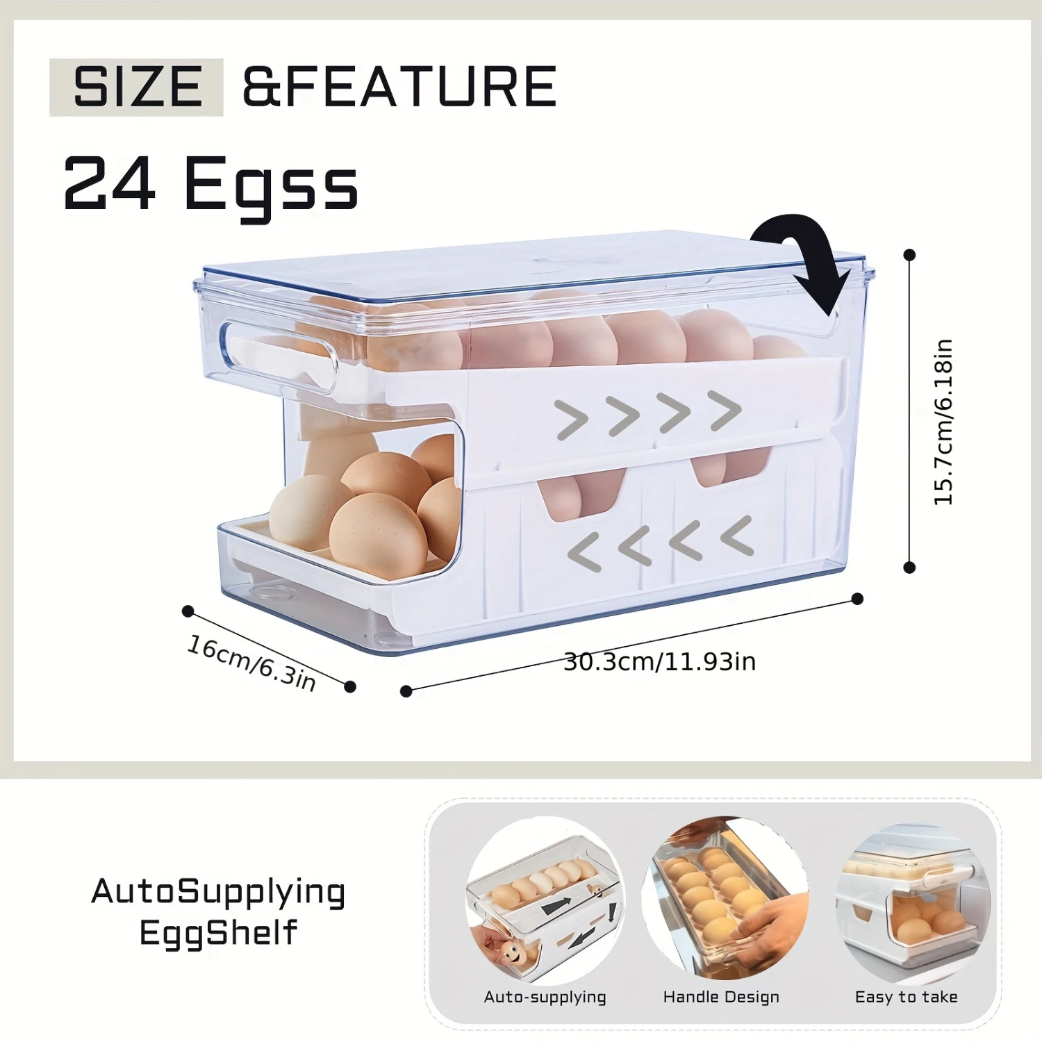 1pcs Rolling Egg Holder For Refrigerator, Eggs 24 Count Organizer For Refrigerator, Egg  Container Dispenser For Refrigerator, D