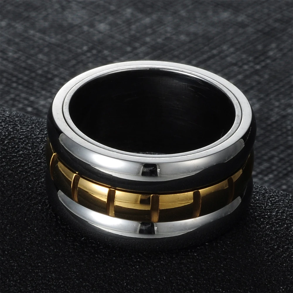 12mm Fidget Spinner Gear Two-color Men Rings Stainless Steel Women Jewelry Punk New in Rock Fashion Accessories Gift