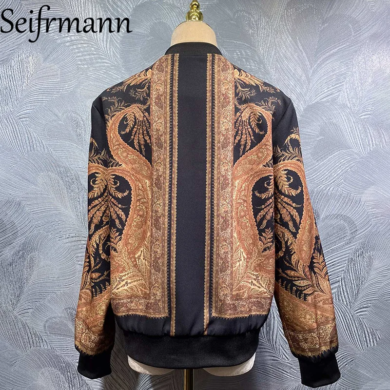 Seifrmann 2026 Summer Women's New Fashionable Stand up Collar Long Sleeve Nail Bead Jacquard Zipper Coat