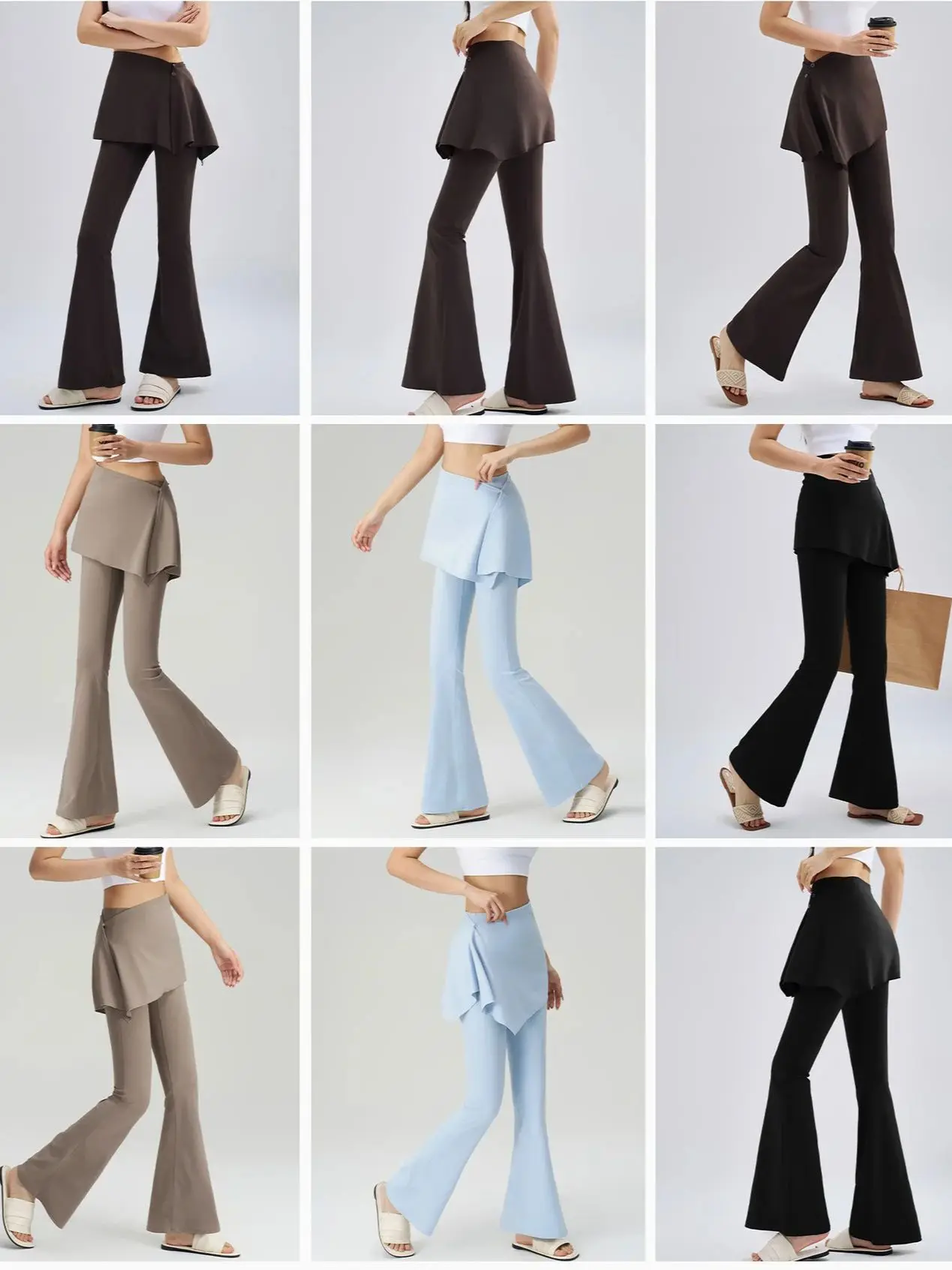 Hochgeschnittene, ausgestellte Yoga-Hose für Damen, Po-Formende, Zweiteilige Optik Leggings, Workout-Rock, Pilates, Fitness, Lauf- und Trainingshose – Detail 2